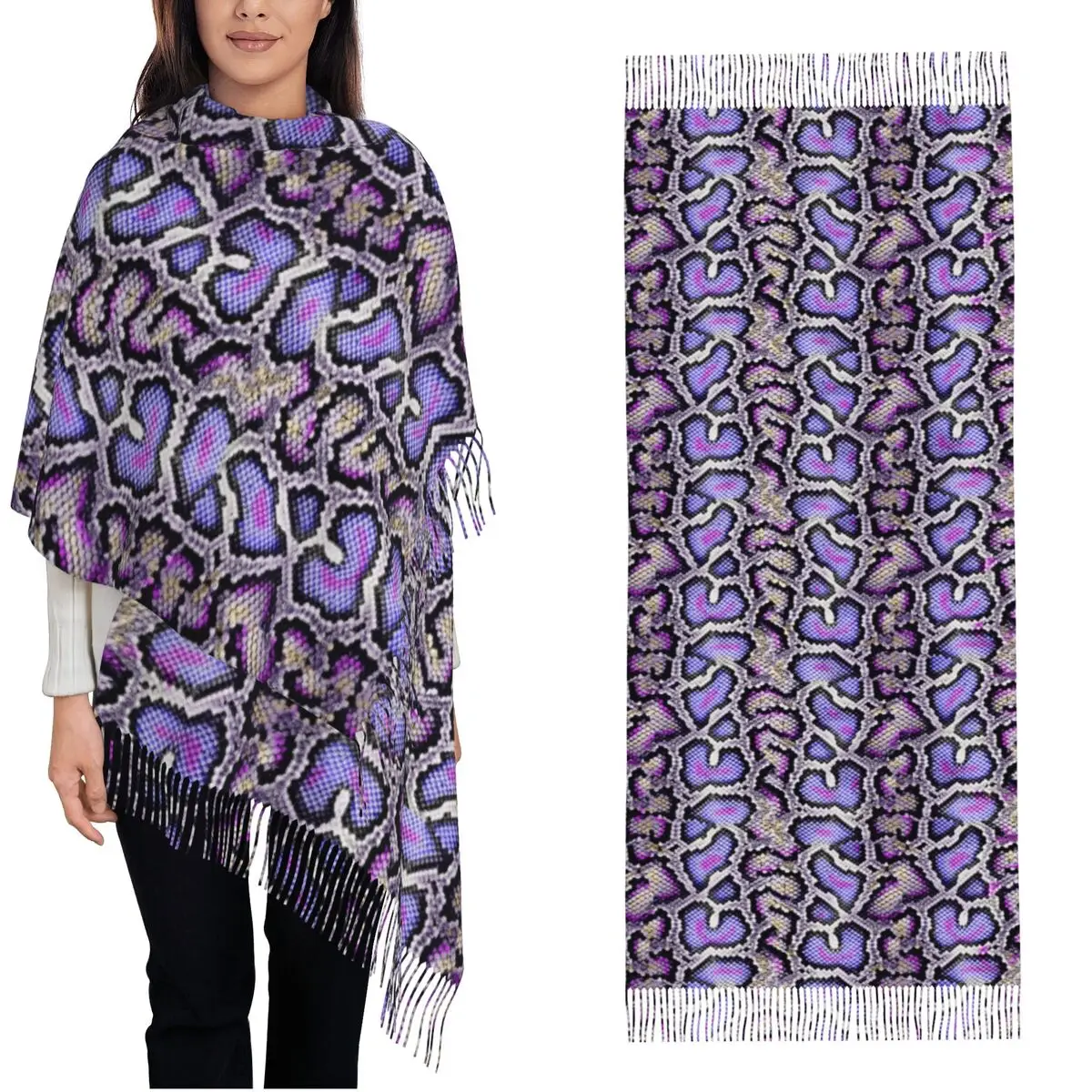 Purple Python Snake Skin Scarf for Womens Winter Fall Cashmere Shawls and Wrap Large Shawl Scarf for Evening Dress