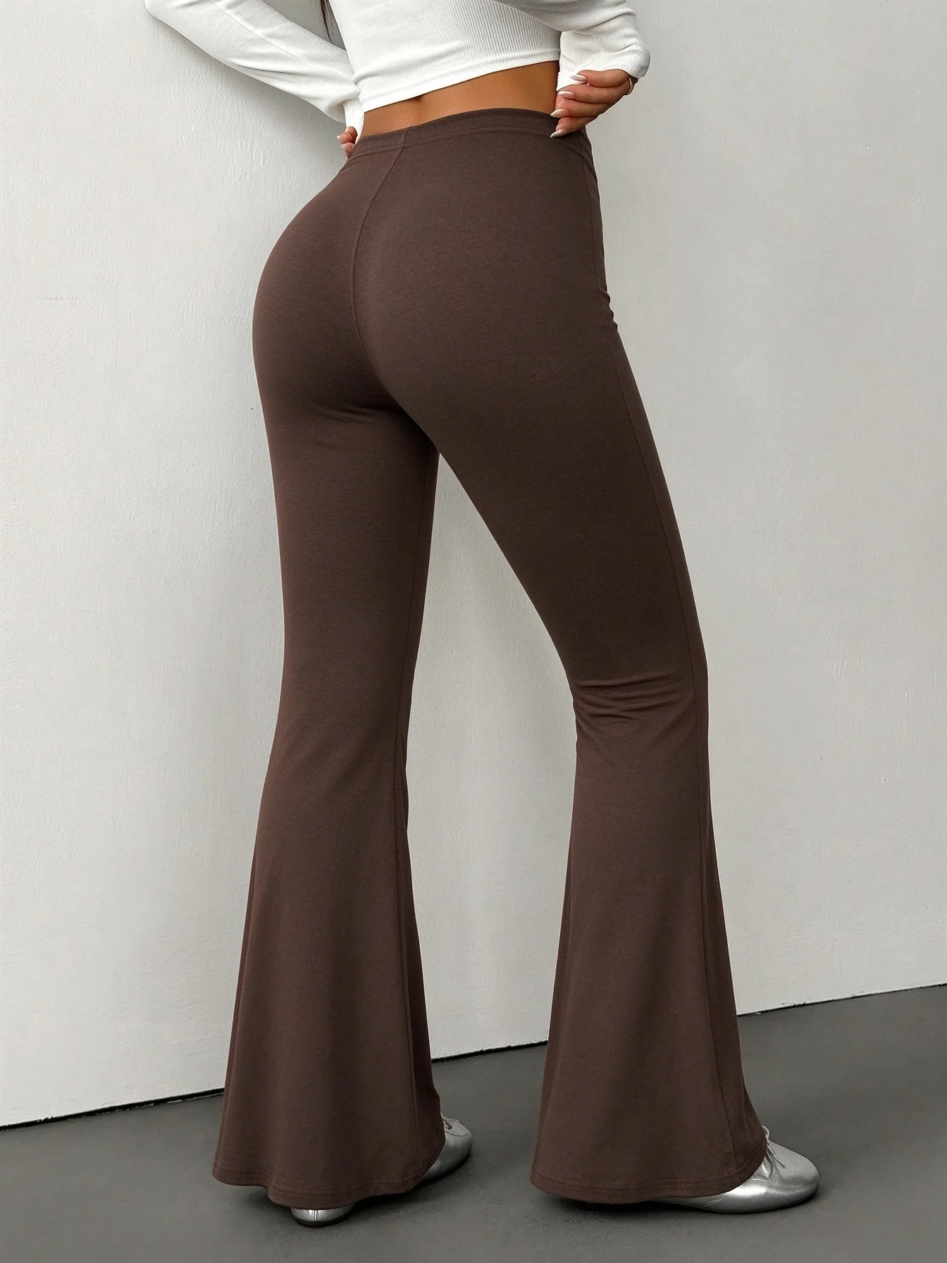 Women High Waist Flared Pants Solid Stretchy Slim Fit Bell Bottom Trousers Casual Fashion Bootcut Pants
