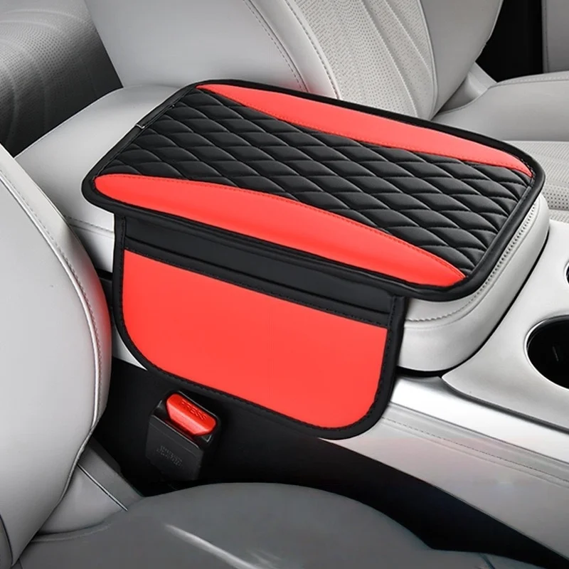Elegant Rhombus PU Leather Car Central Control Countertop Support Pad Armrest Box Protection Pad with Double Pockets or No Pocke view 6