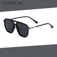 New Polarized Flat Top Double Bridges Square Metal Frame Men Sunglasses Fashion Vintage Women Sun Glasses Uv400 Driving Fishing