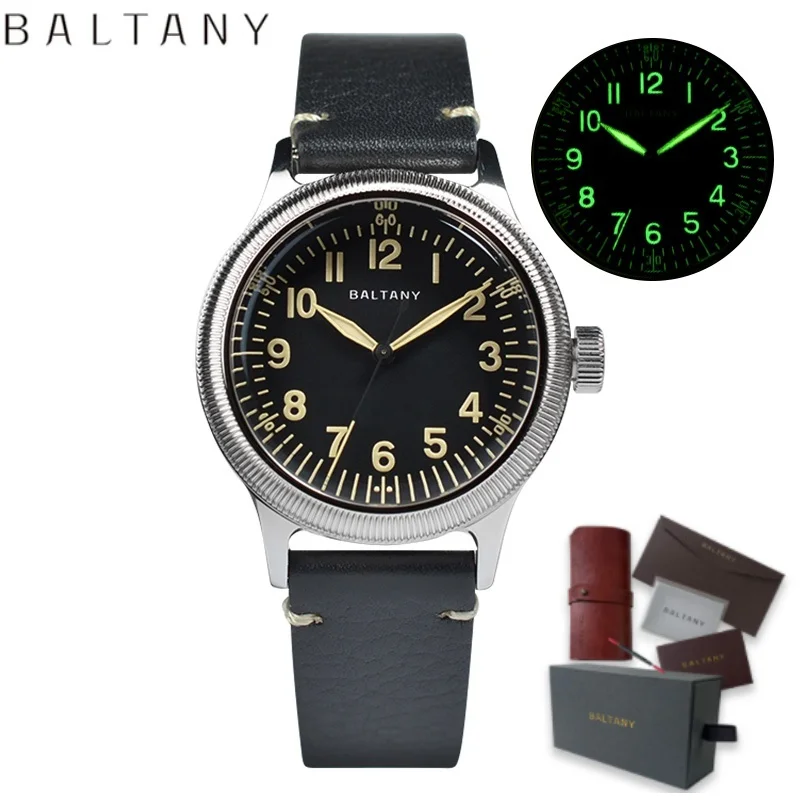 Baltany Luxury Military Watch S2031B Sapphire Stainless Steel 100M Waterproof Automatic Mechaincal Men Retro Homage Watches