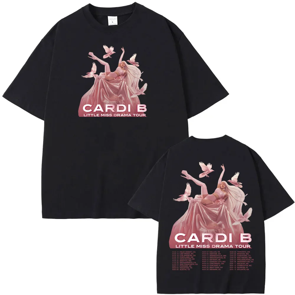 تي شيرت Cardi B LITTLE MISS DRAMA TOUR تي شيرت 2026new نمط رقبة مستديرة صيفي 100% قطن عالي الجودة تي شيرت أنيق للمغني بنفس النمط