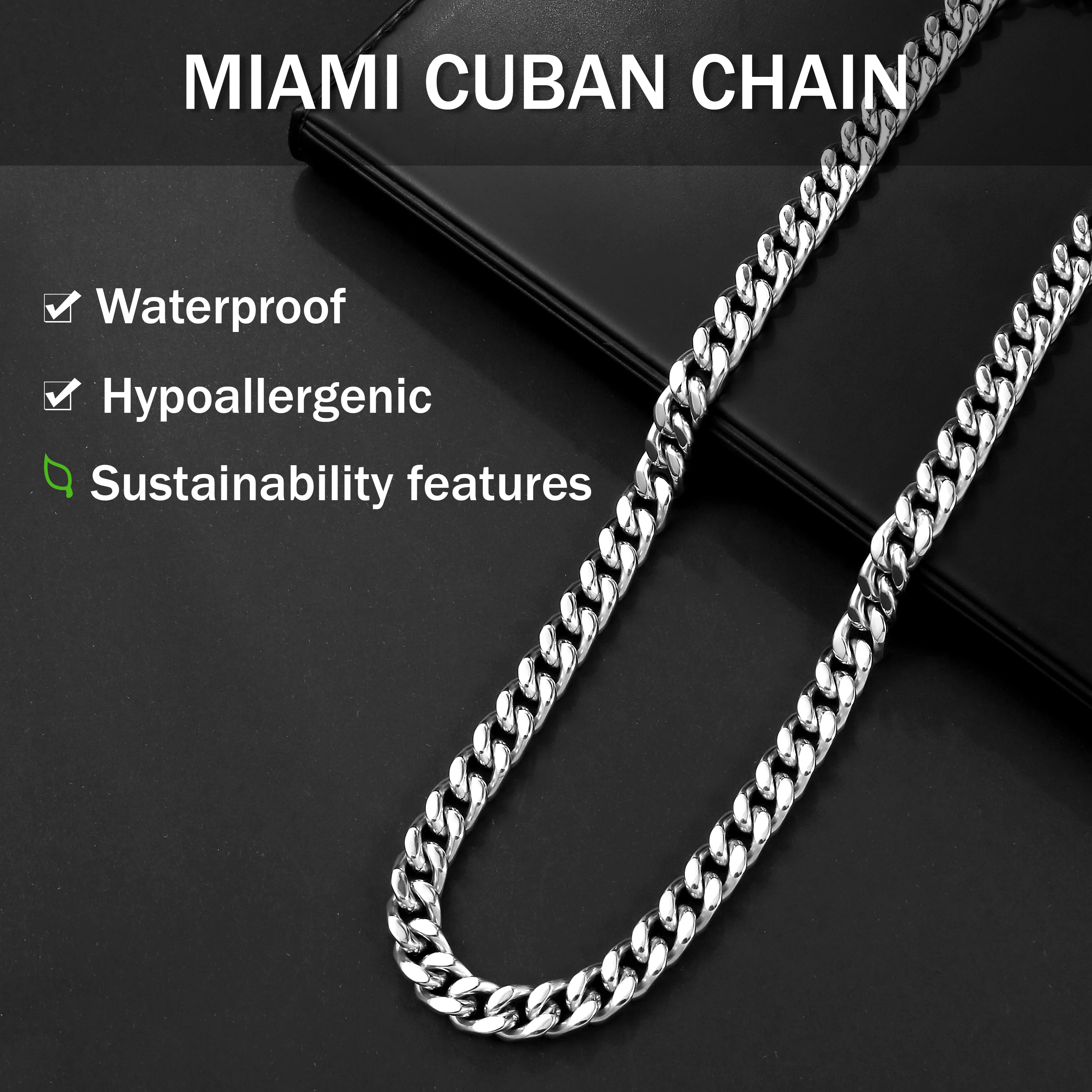 Joya Love Stainless Steel 5/7/9MM Width Miami Curb Cuban Link Chain Necklace for Men Male Hip Hop Rapper Fashion Jewelry Gift