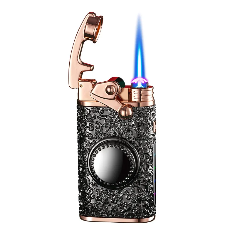 Embossed Touch Blue Flame Rocker Plasma Electric Lighter, Windproof Arc, USB Gas, Metal Survival Torch, Turbo Lighter, 2024