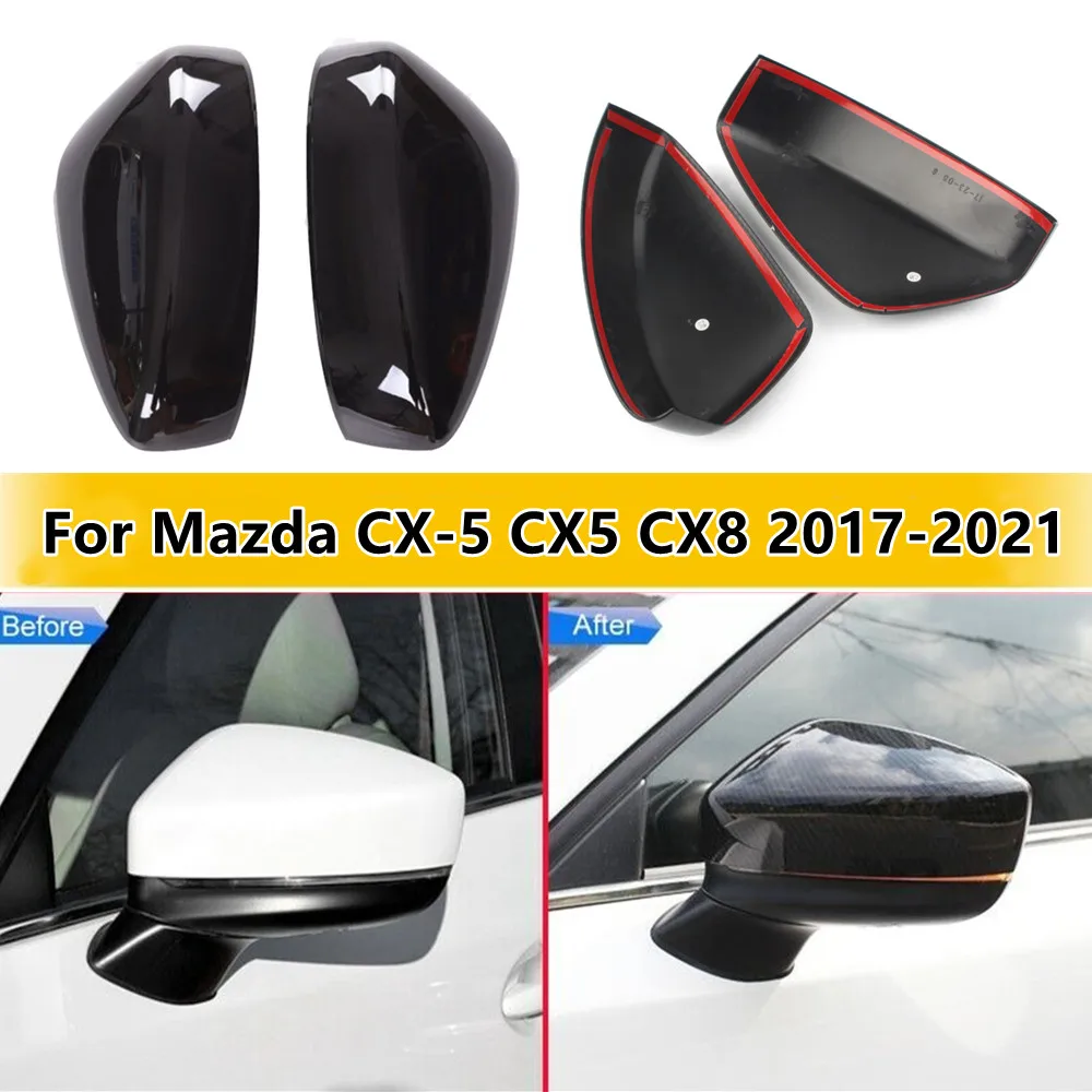2PC For Mazda CX-5 CX5 CX8 2017-2021 Rearview Side Mirror Cover Wing Cap Exterior Door Rear View Trim Car Decoration Accessories