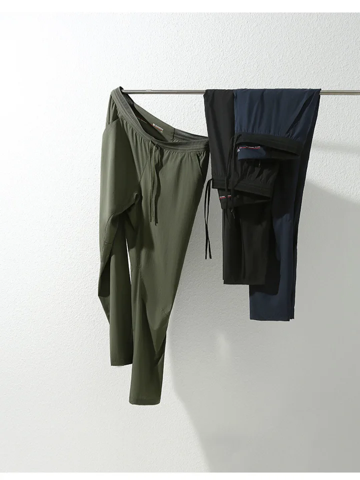 

Мужские эластичные повседневные брюки, легкие спортивные длинные брюки из ледяного шелка, модные прямые брюки, летняя одежда