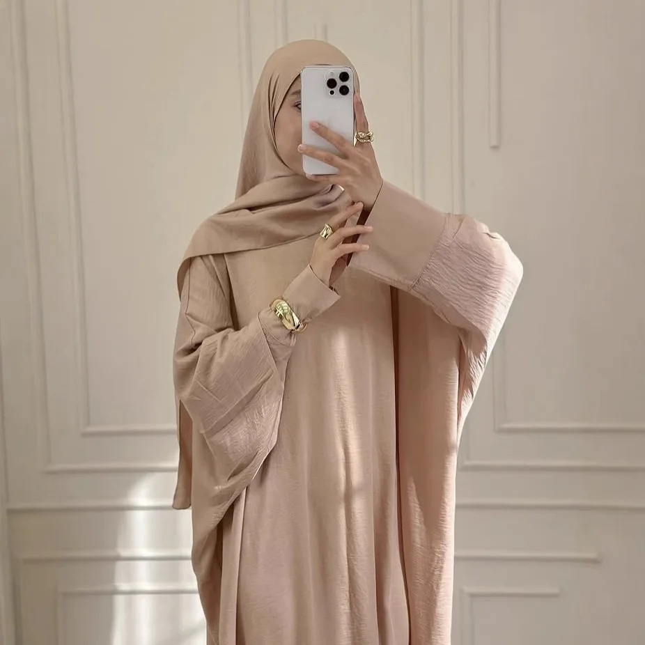 

Crinkle Khimar Long Sleeve Abaya Dubai Turkey Islam Muslim Robe Kaftan Modest Dress For Women Kebaya Jalabiya Musulmane Femme