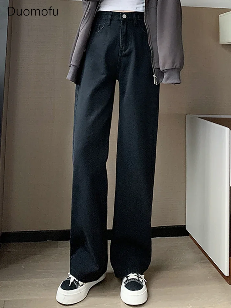

Duomofu Ins Classic Full Length Loose Casual Women Jeans Winter New Chicly High Waist Slim Fashion Straight Casual Female Jeans