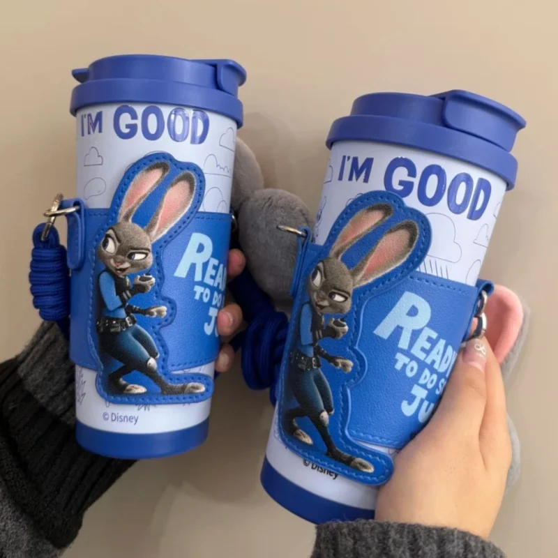 

Cartoon Zootopia Judy Nick Large Capacity Straw Direct Drink Dual Cup Ice King Cup Insulated Printed Leather Strap Holiday Gifts