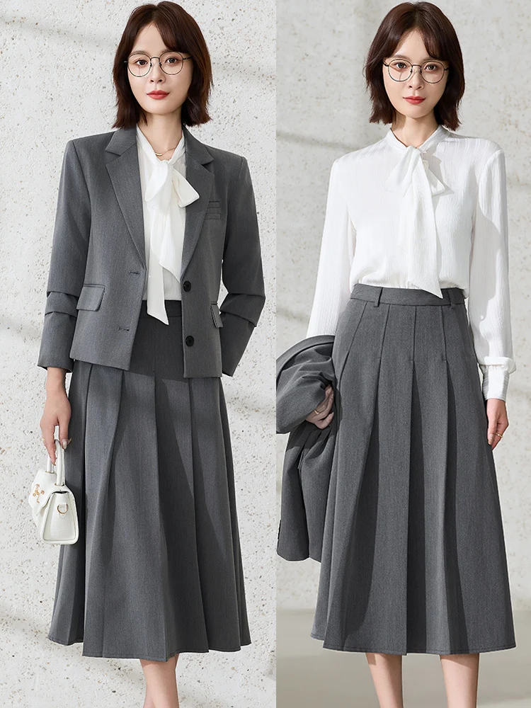 

Gray Suit Set Women's Korean Style Spring Autumn New Version College Student Interview Professional Formal Outfit Two-Piece Set