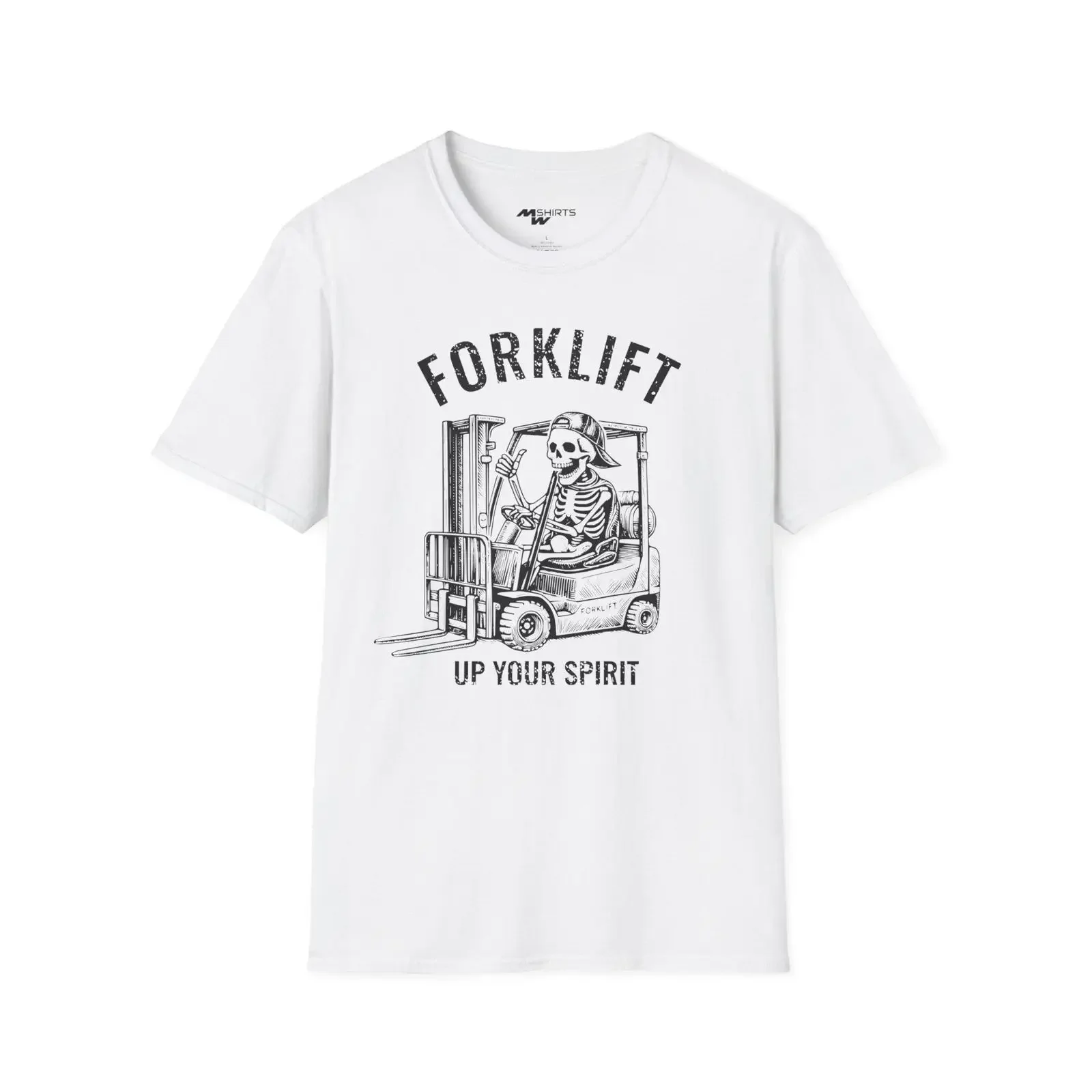 Skeleton Forklift T Shirt Engraving Style Warehouse Humor vintage Washed fashion Soft homme Slightly streetwear Casual
