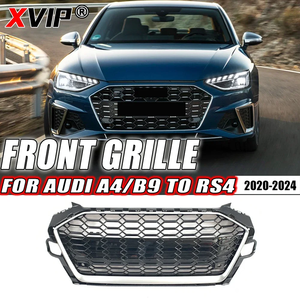 

XVIP RS4 Style Honeycomb Silver Without Ring Front Bumper Grille Fit For Audi A4 S4 B9 2020-2024 High Quality ABS Upper Grille