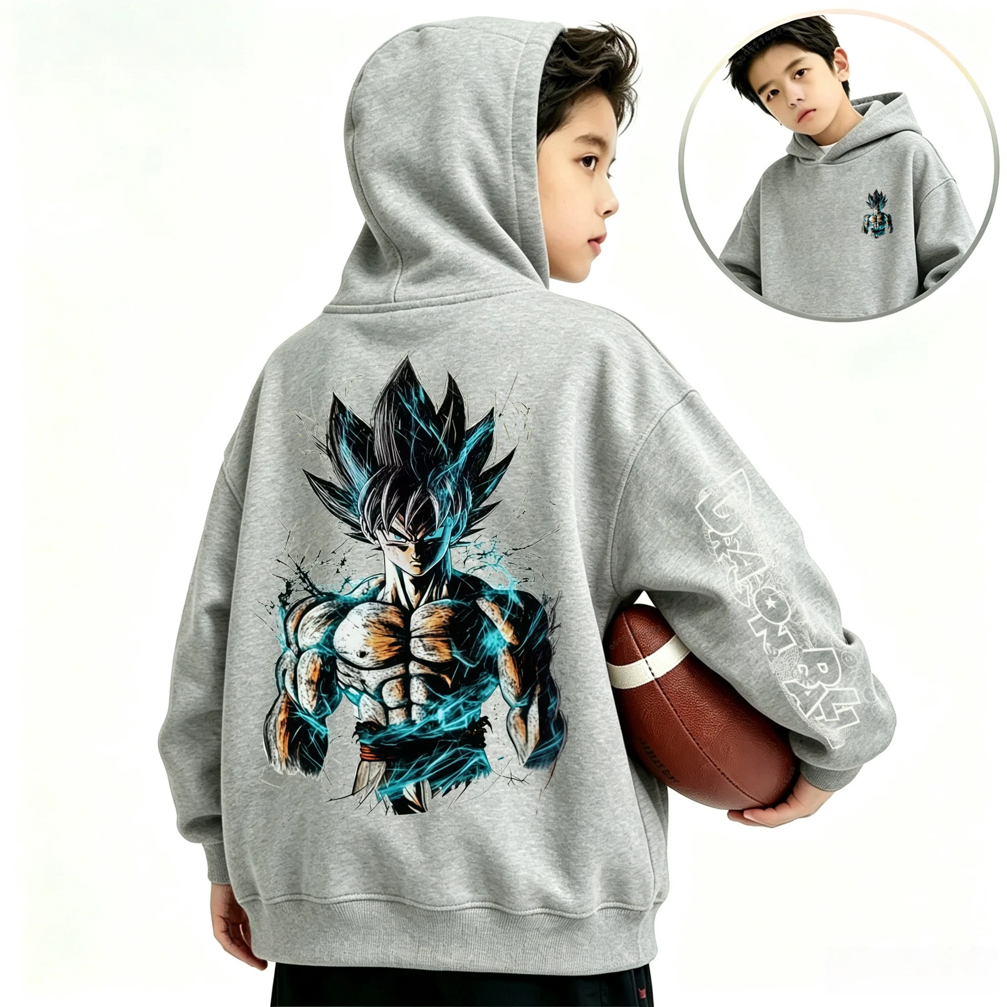 Der neueste DragonBallZ animierte Charakter Goku bedruckter Kinder-Kapuzenpullover, stilvoll und cool für Herbst und Winter. – Detail 5