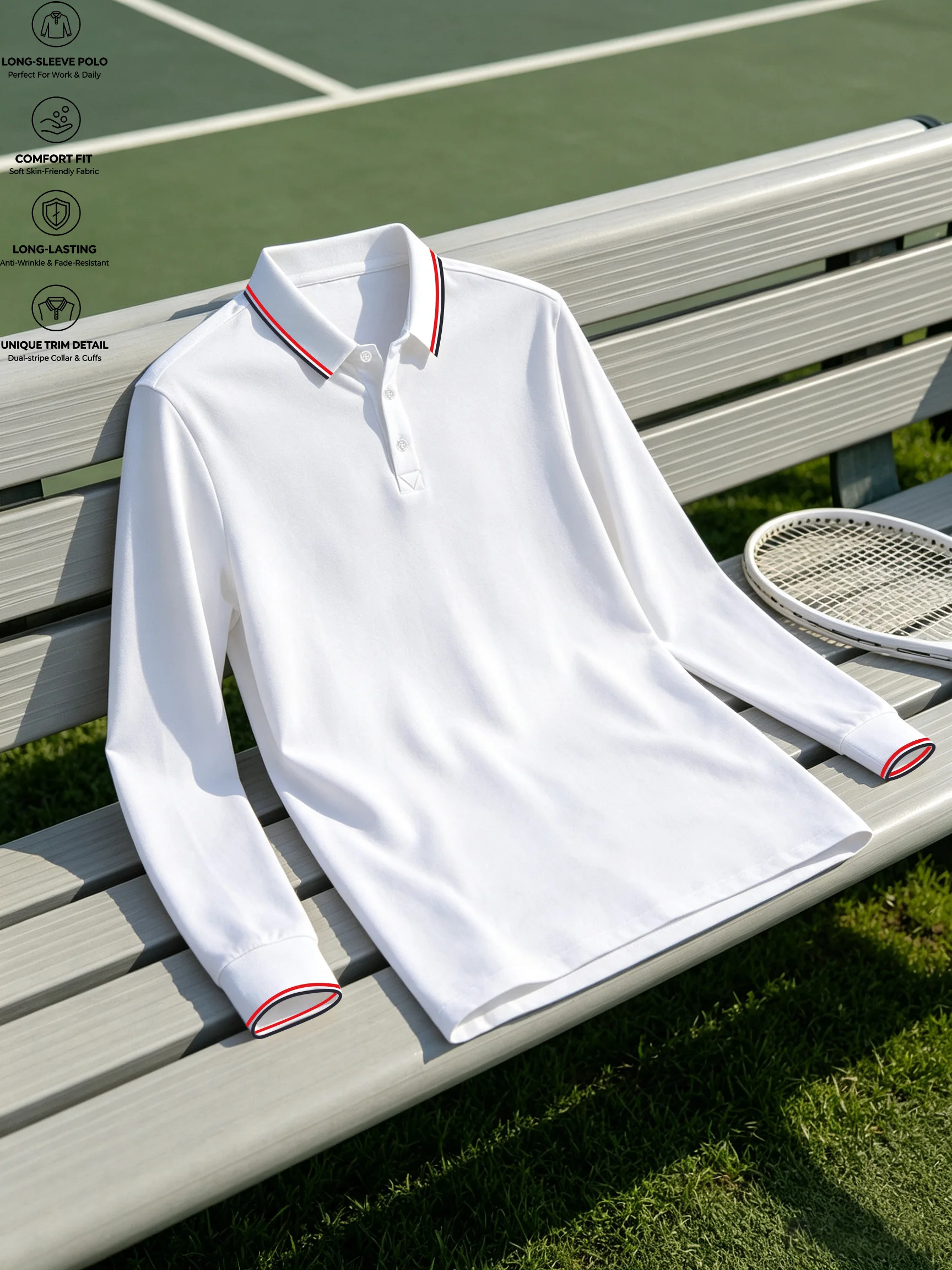 Autumn Single Piece Mature Men's Dry, Sweat Wicking, Breathable Long Sleeved POLO Business Casual Style Relaxing Outfit