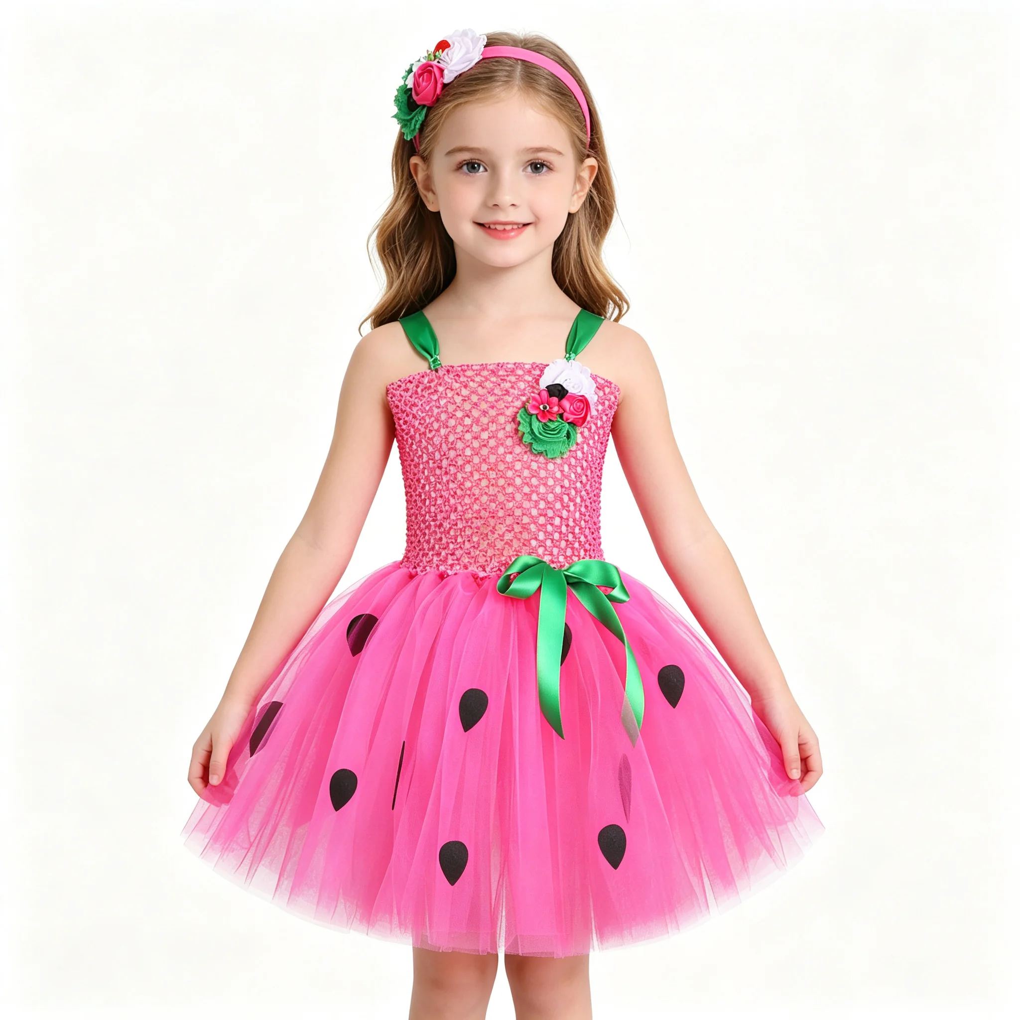 New Strawberry Tutu Dress Baby Girls Watermelon Fruits Birthday Party Cake Smash Princess Photoshoot Ballet Tulle Outfit Sparkle