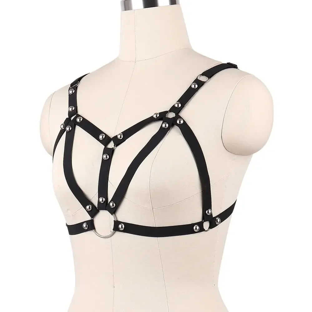 Pastel Goth  Bondage Harness Cage Bra Rave Wear Fetish Elastic Body Harness Lingerie  Sexy Crop Top Suspender Bralett