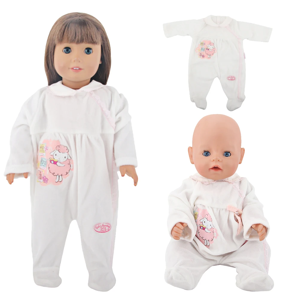 White Baby Doll Clothes, Cute Sheep Jumpsuits for New Born, American 18 Inches ,OG,Russia Girl Dolls, Toy Accessories, 43cm