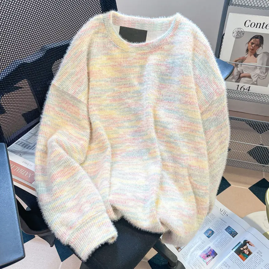 

Rainbow Sweater Sweatshirt Sueters De Mujer Y2K Aesthetic Grunge Subcultural American Streetwear Tops Cashmere Knit