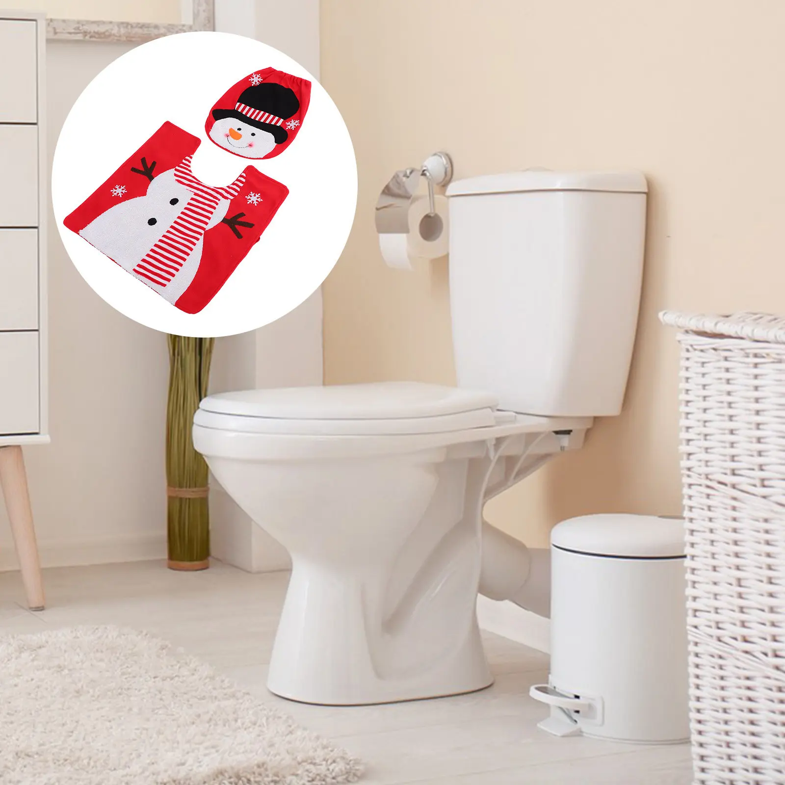 

Новогодний набор ковриков для туалета с дизайном снеговика, декор для ванной комнаты, защита для крышки унитаза, легко чистится, новогодний коврик для туалета