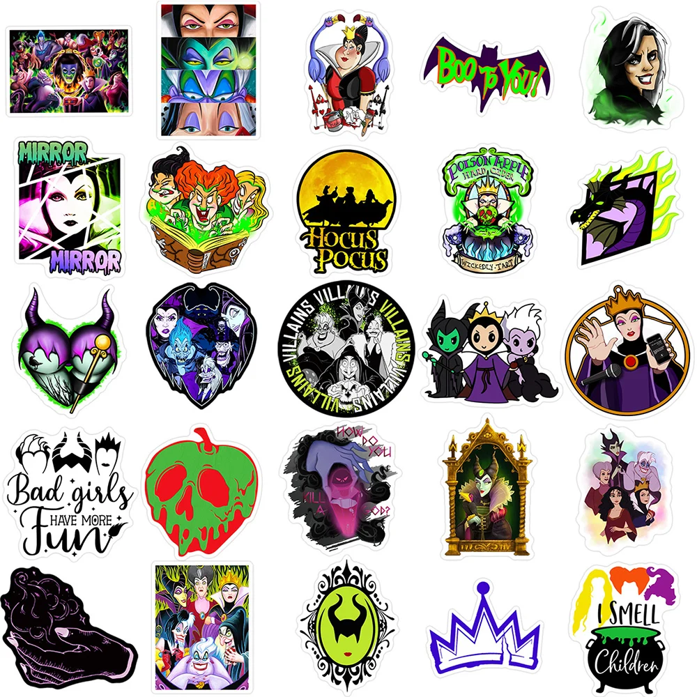 10/30/50PCS Disney Magic Villain Witch Maleficent Queen Sticker Graffiti Phone Laptop Luggage Skateboard Decals Sticker for Kids