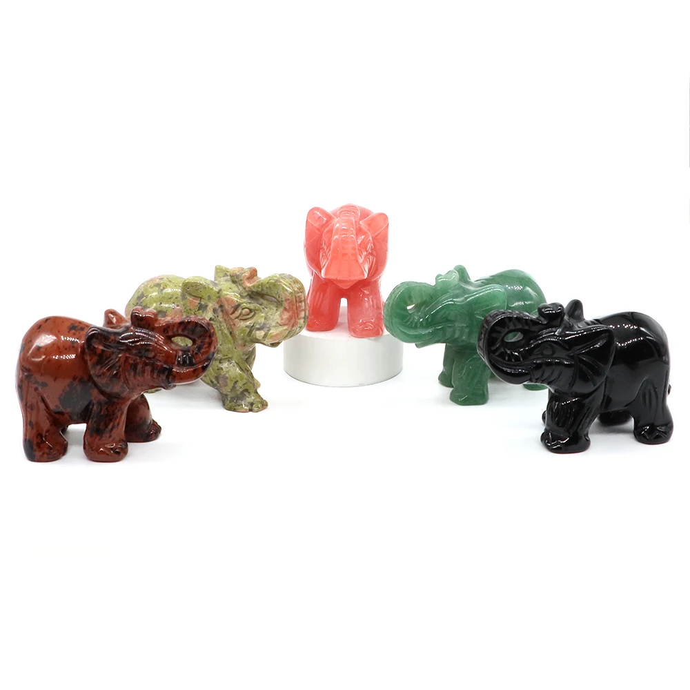 2.8" Elephant Natural Reiki Stones Healing Crystals Rose Quartz Carved Gemstone Animal Figurine Feng