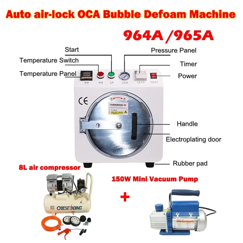 

Автоматическая машина для удаления пенопласта с воздушным блоком OCA с воздушным компрессором 8 л и вакуумным насосом мощностью 150 Вт для ремонта ЖК-дисплея iPhone 13/17 дюймов