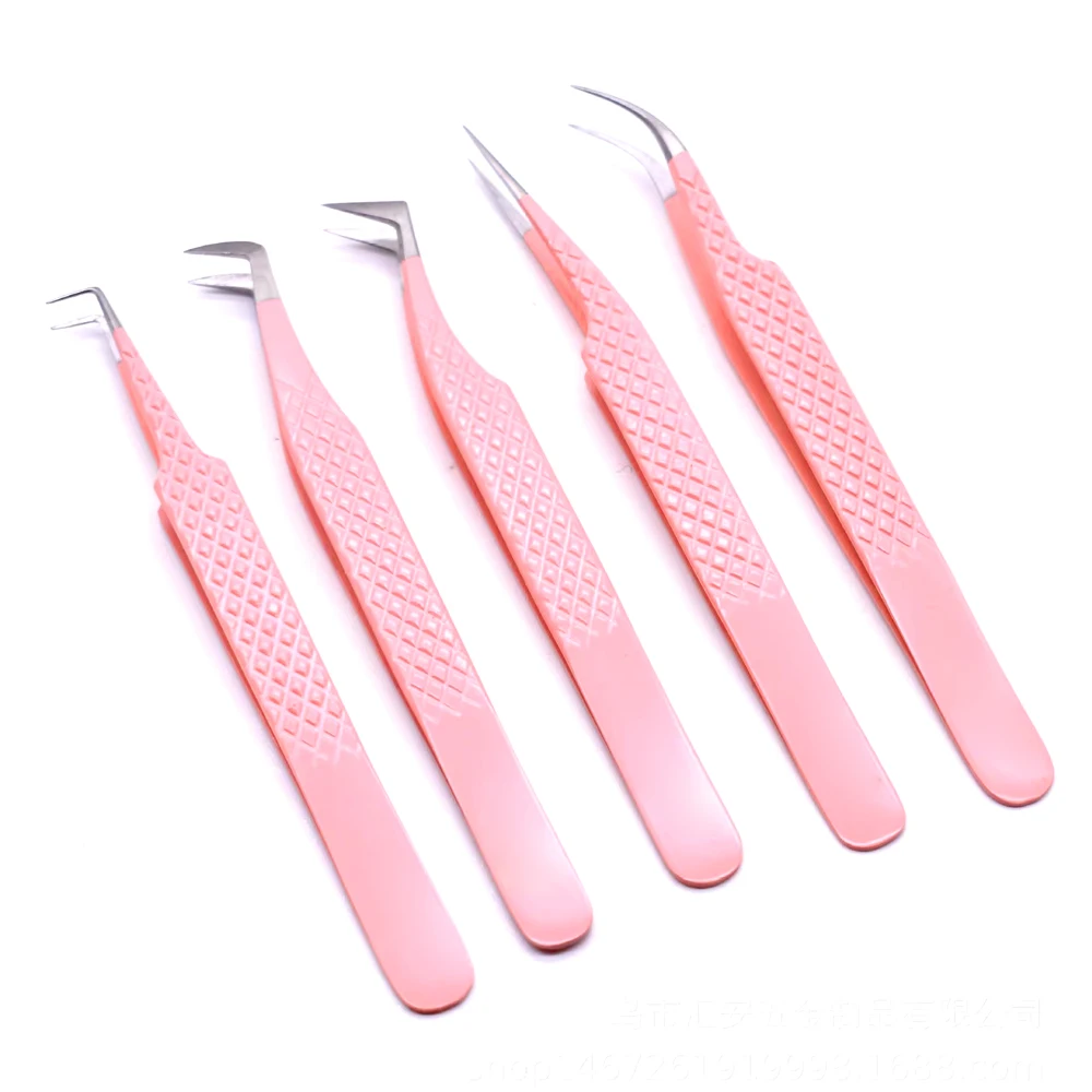 

1Pc Pink Eyelash Tweezers Anti-static Non-Magnetic Professional Pincet 3D Eyelash Extension Tweezer 100% Closure Makeup Tool