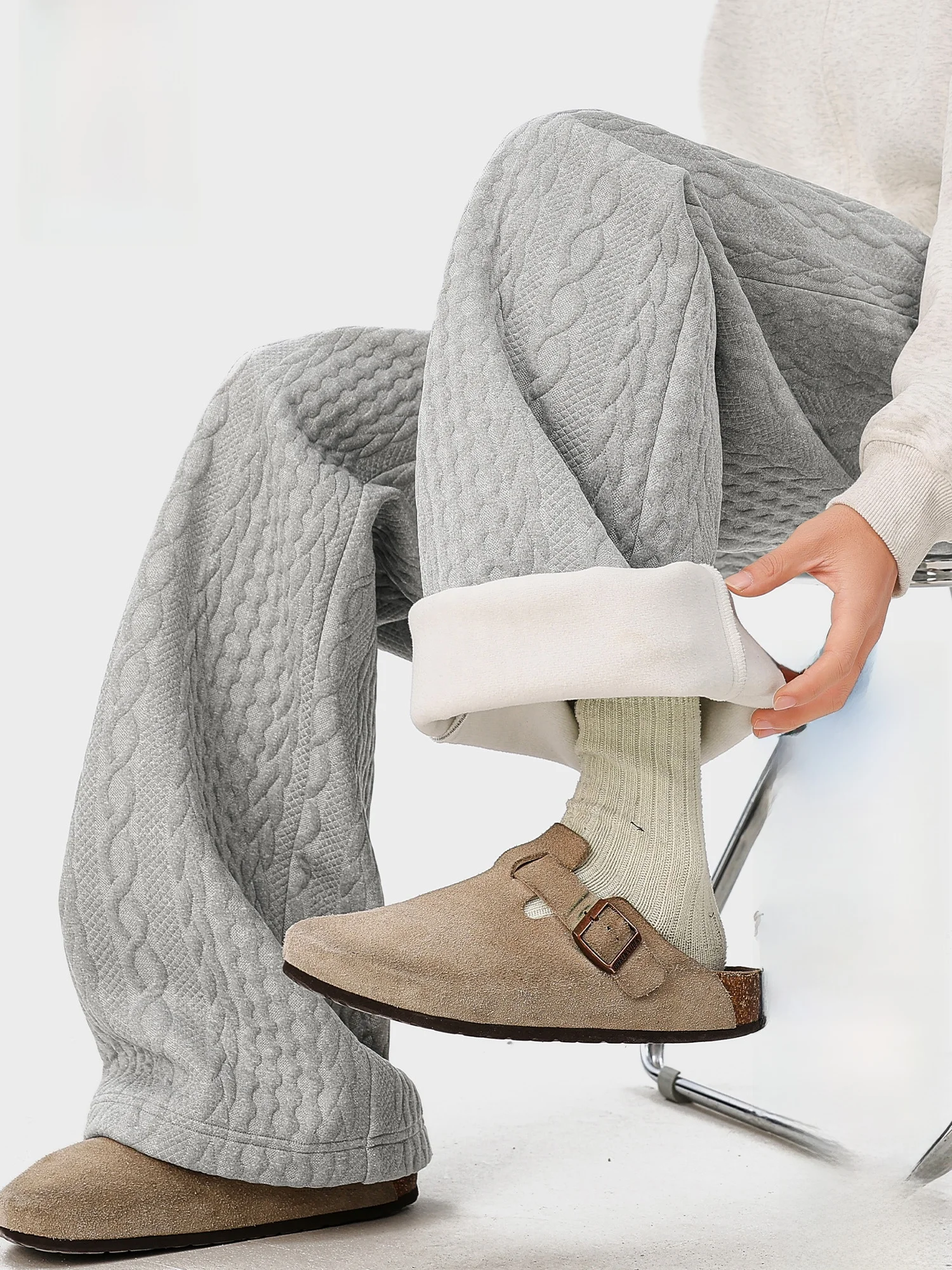 

PaulFrank Men's Fce Lined Casual Pants Loose Fit Straight Leg Winter Warm Polyester Fiber mid Waist Trousers