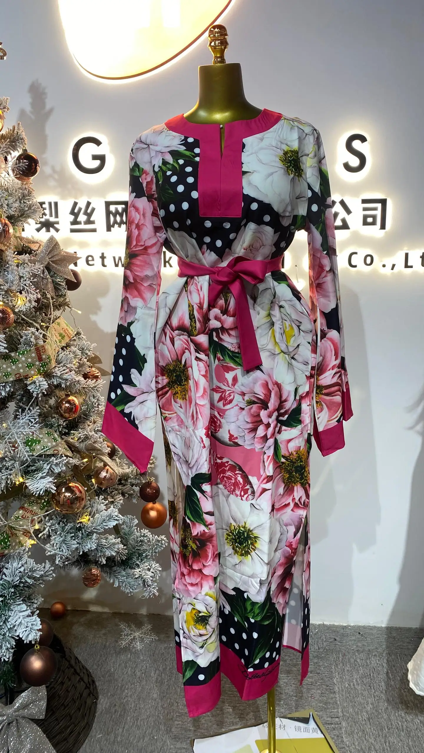 

2025 Summer O-neck waist slim fit casual women's empire print lace dress-SZOLDFS033