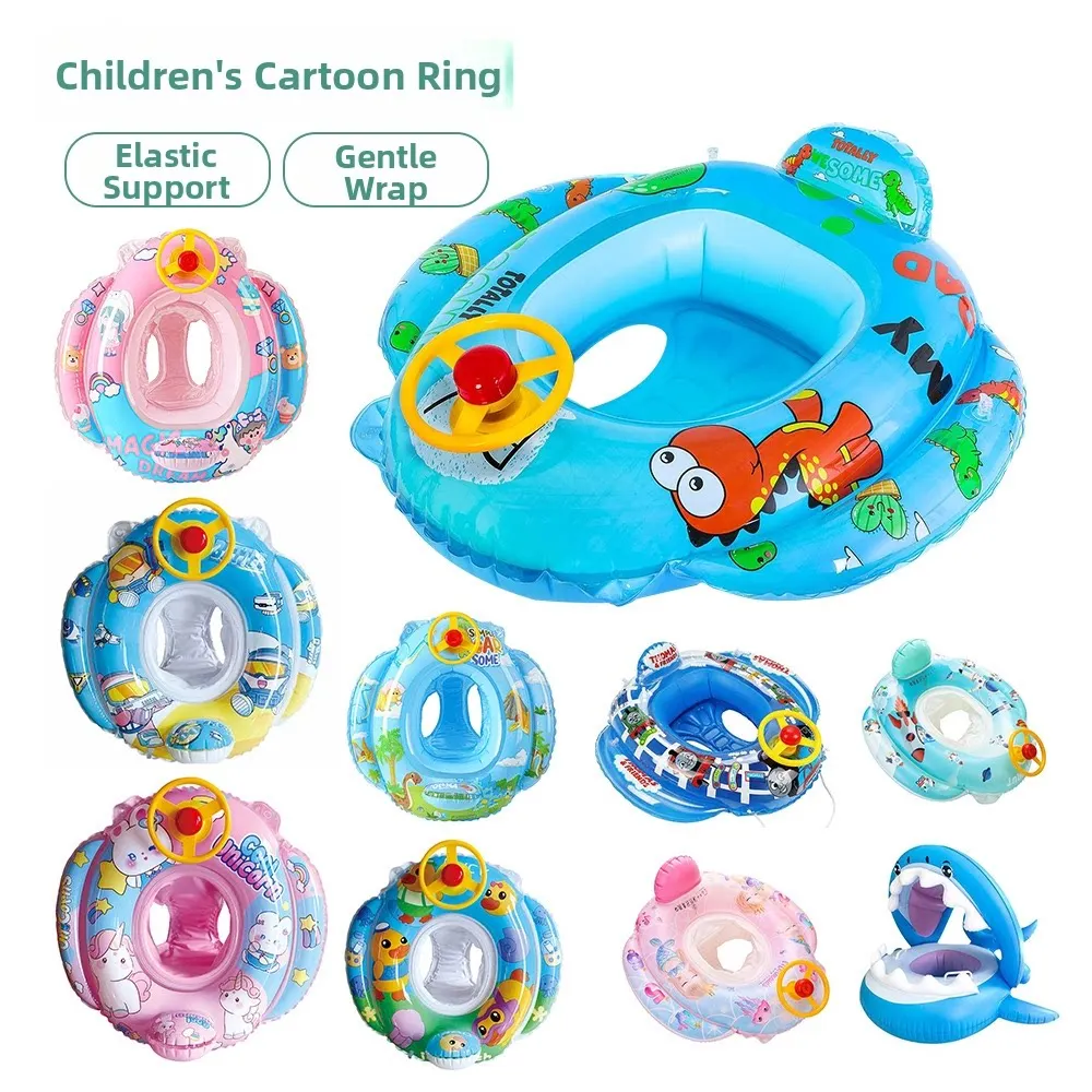 Flotador Inflable para Bebé con Diseño de Dibujos Animados y Parasol Desmontable, Asiento de Natación Antideslizante para Niños Pequeños, Anillo de Natación Grueso y Resistente al Desgaste