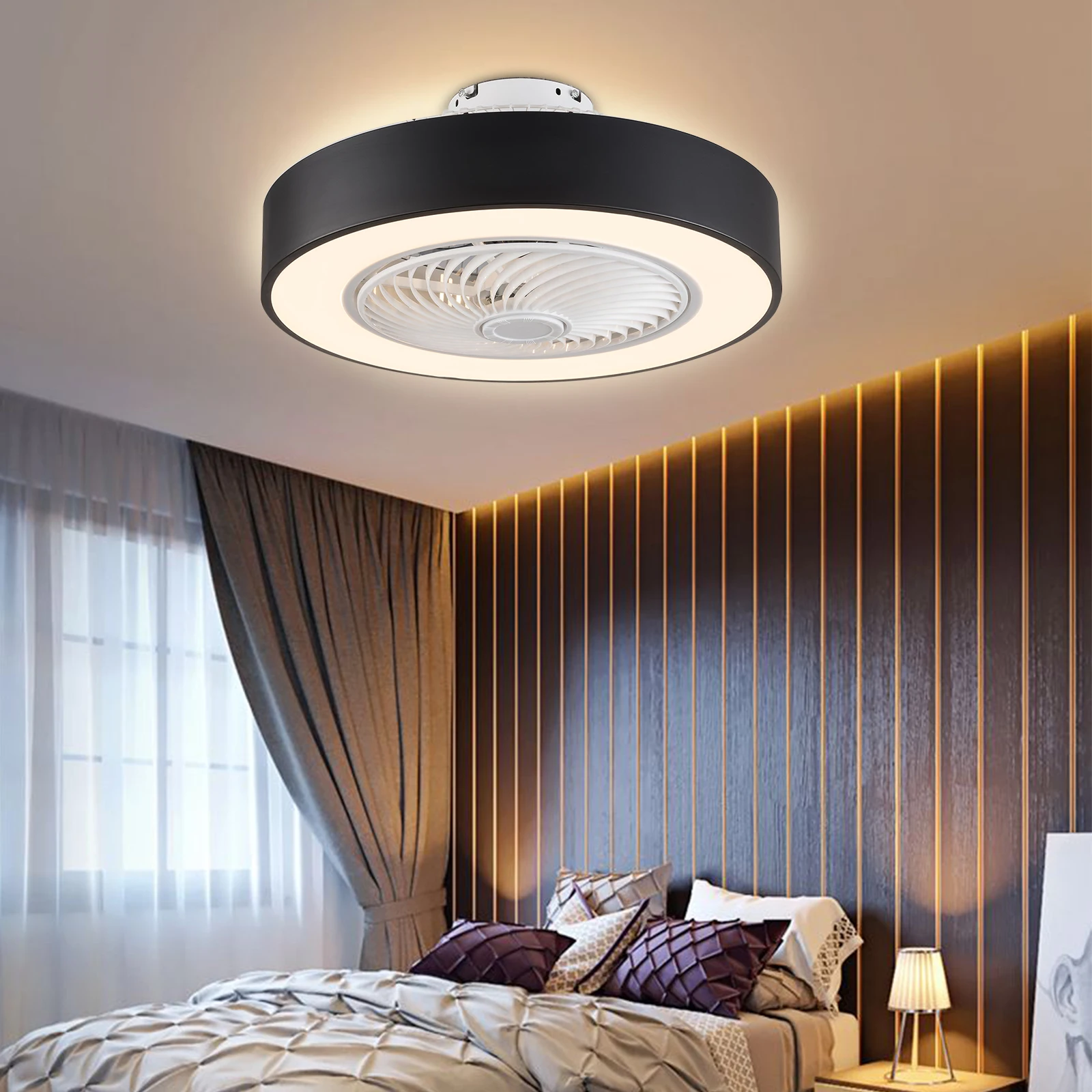 Imagem -03 - Ventilador de Teto Led com Luz Controle Remoto Selagem Lustre Silencioso Regulável Home Decor Interior Sala