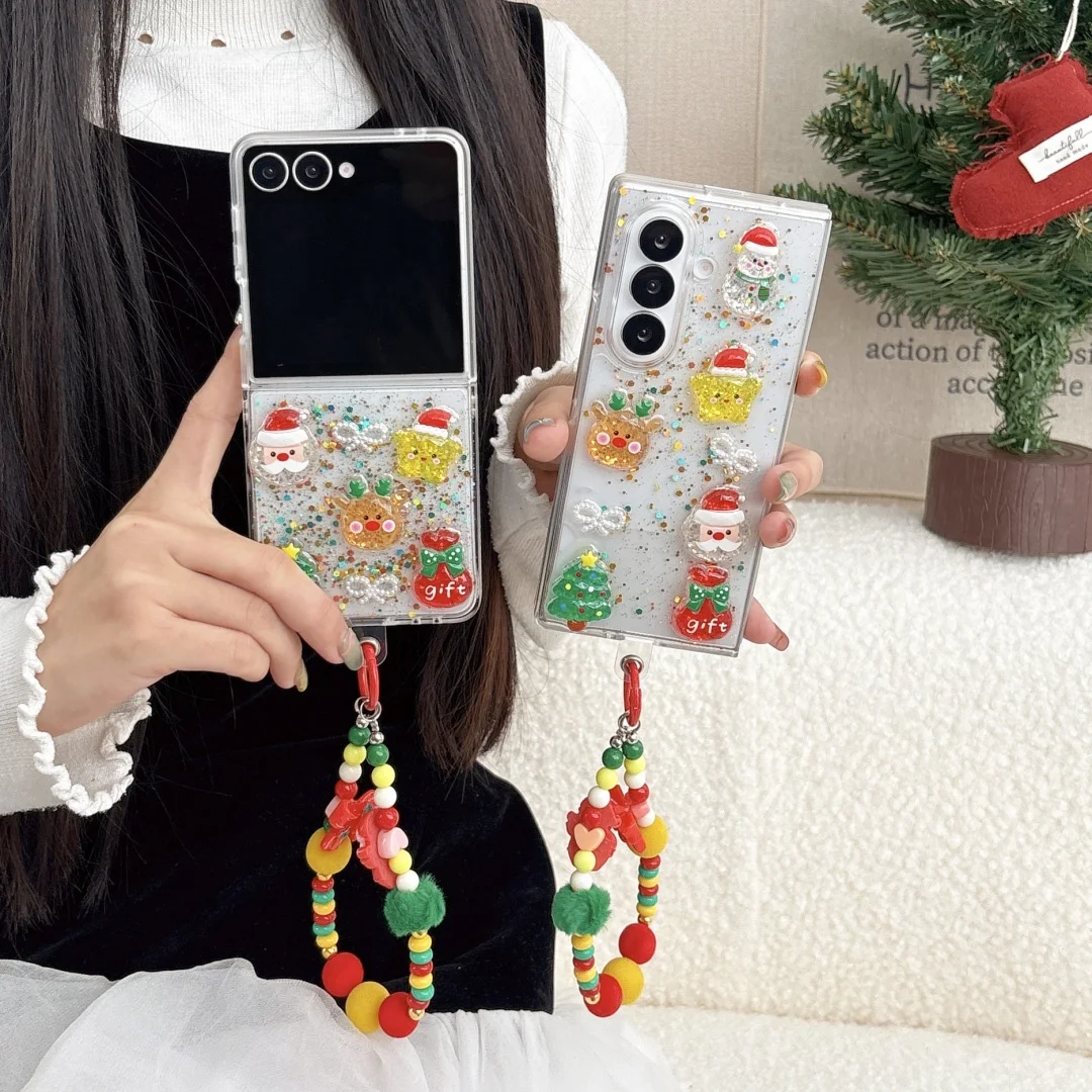 

Luxury Glitter 3D Santa Claus Elk mini Epoxy Phone Case For Samsung Galaxy ZFlip 7 6 5 4 3 Z Fold 5 6 Shockproof Clear Cover
