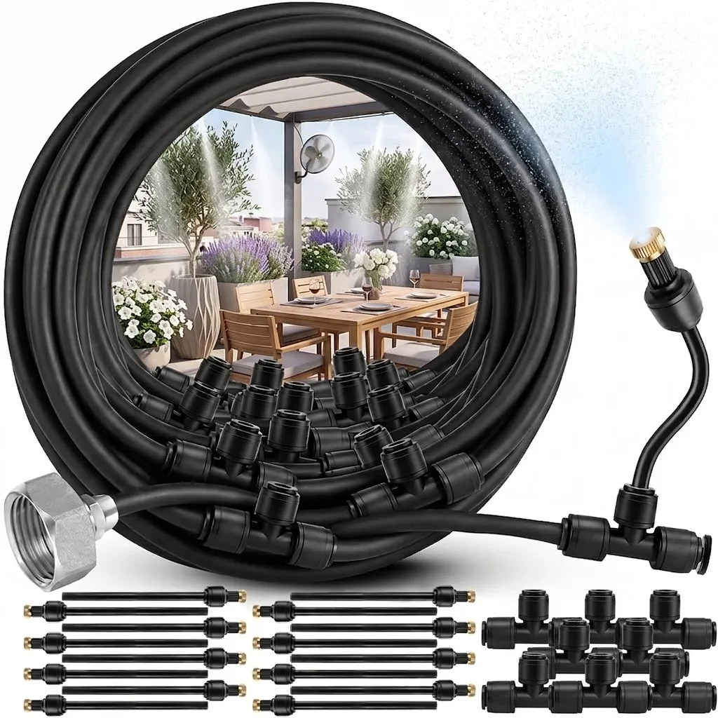 Flexible Rod Nozzles Misting System for Cooling Setup for Pergola Garden Greenhouse Backyard Misters for Outside Patio Use Only