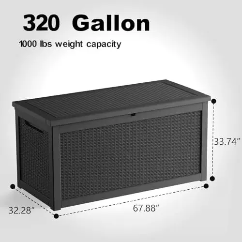 320 Gallon Waterproof Outdoor Storage Box, UV Resistant Resin Deck Box with Hydraulic Rod for Reinforced Stability view 2