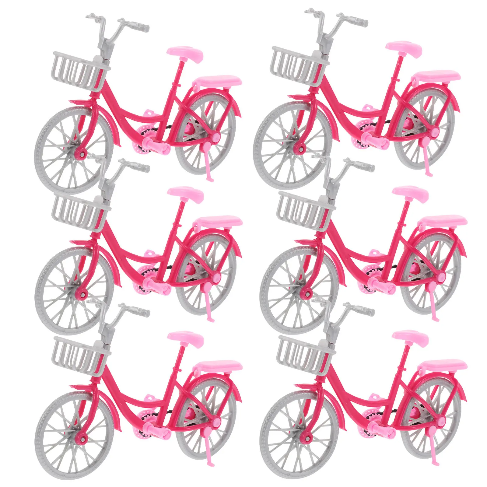 

Набор из 6 миниатюрных розовых велосипедов: легкие, детализированные, для детской комнаты, аксессуары для декора, велосипеды для кукол