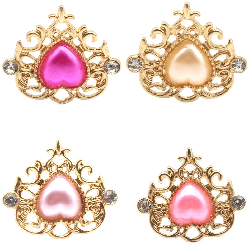 New 10PCS24 * 21MM Alloy Hollow Pointed Bottom Jewelry Accessories, Peach Heart Rhinestone Clothing Hair Decoration Accessories
