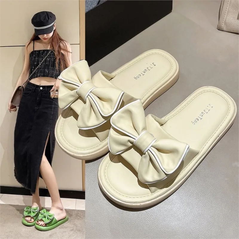 슬리퍼 Bathroom Bowknot EVA Slipper Womens Indoor Soft Bottom Shoes Summer Anti-slip Slippers zapatos mujer 2024 tendencia