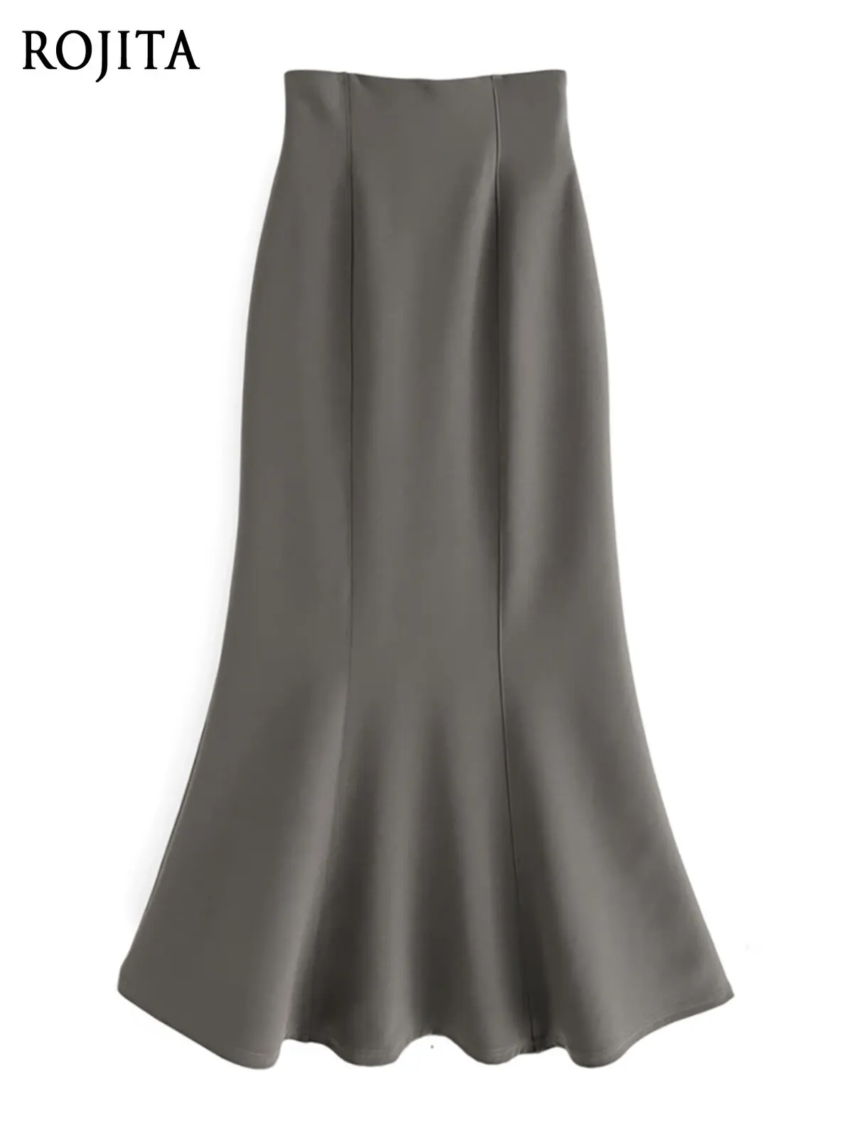 Japanese High Waist Long Skirt Slits Gray Fishtail Skirt Buttocks Elegant and Clear Temperament Long Skirt