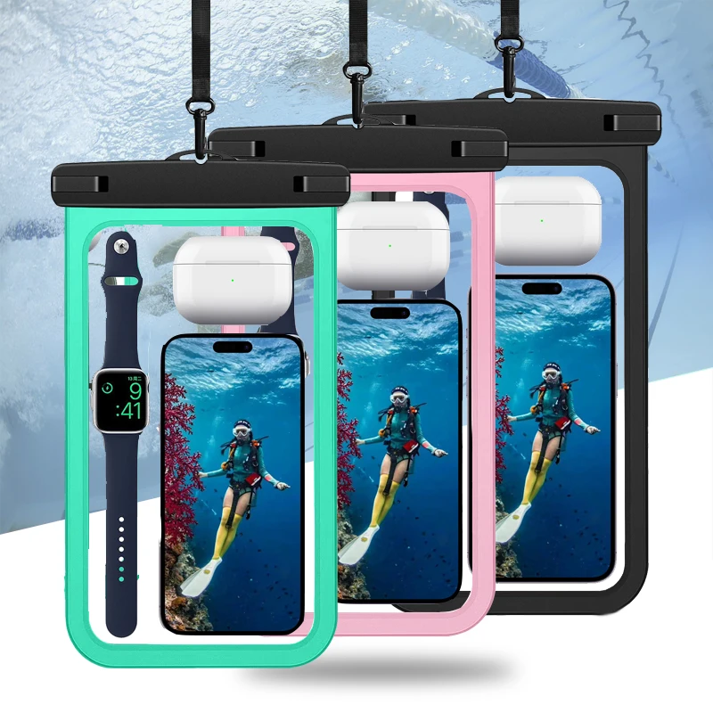 Large Size Waterproof Phone Bag Diving Swimming Beach Cellphone Pouch Outdoor Travel Drifting Boating Skiing Phone Case Holder