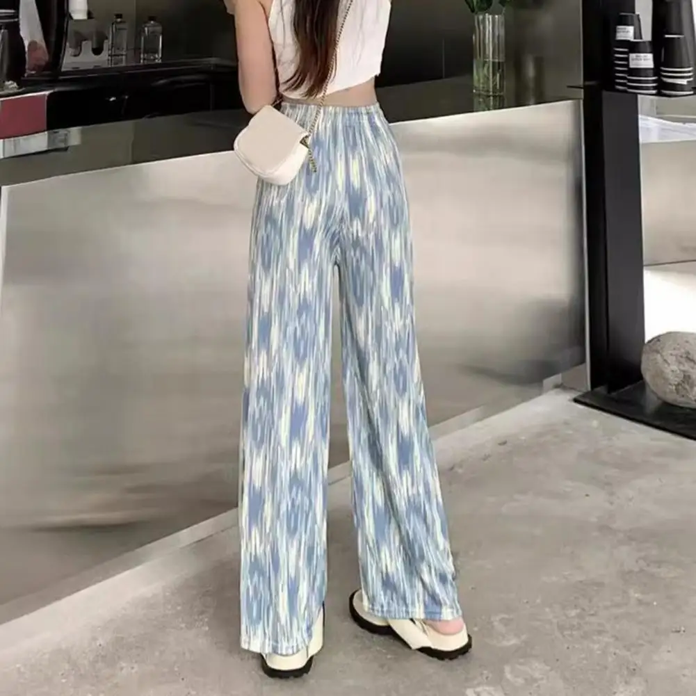 

Thin Ink Tie-dye Pants Stylish Women's Wide Leg Pants Ink Tie Dye Print Elastic Waist Pockets for Casual Wear Hiking for All-day