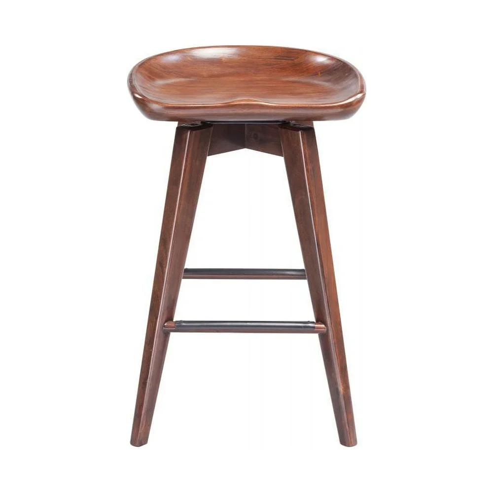 Contemporary Backless Swivel Stool Solid Hardwood Counter Bar Height 360 Degree Swivel Plate Metal Kickplate Dining Kitchen