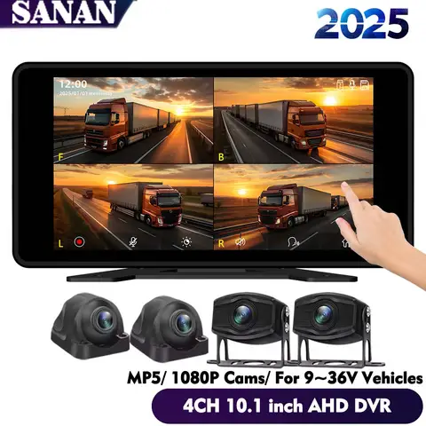 10.1인치 터치 AHD BSD 경고 모니터 4채널 1080P 트럭 MP5 DVR 밤비전 카메라 트레일러 픽스 RVs 주차 기록