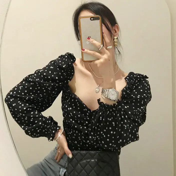 

Retro Square Collar ort Length Floral irt Women's Design Sensation Spring Autumn Long Sve Fllouse