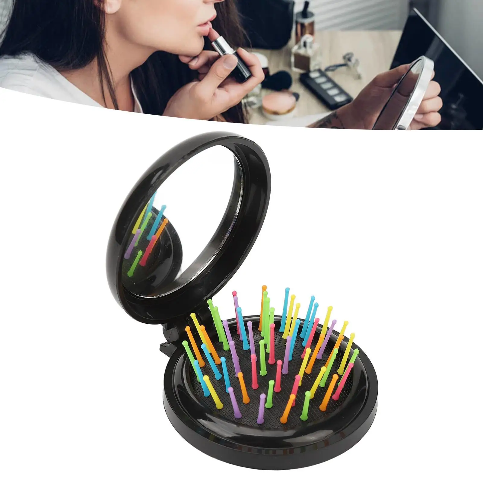 Portable Foldable Mirror Brush for women - Compact Travel for car Accessory