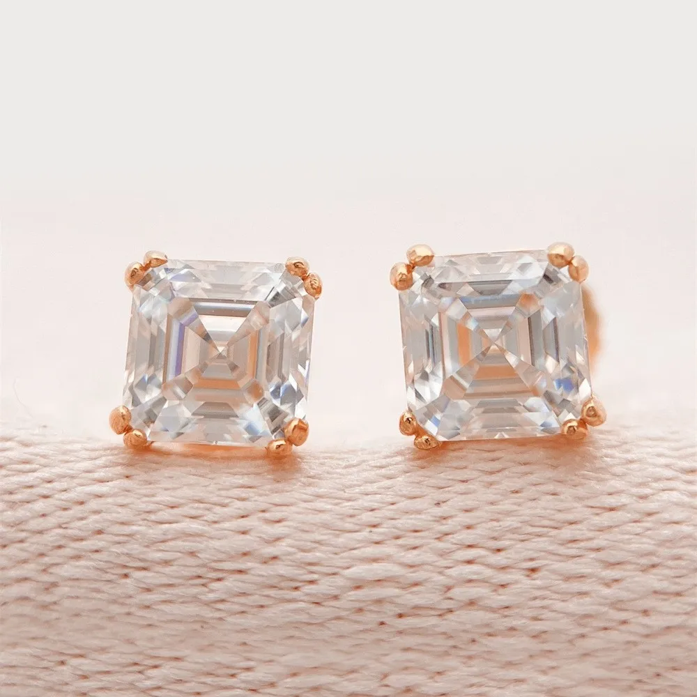 

Asscher D color Moissanite Earrings 0.6~3.5ct With Certificate 925 Sterling Silver luxurious Stud Fine Jewelry for Party