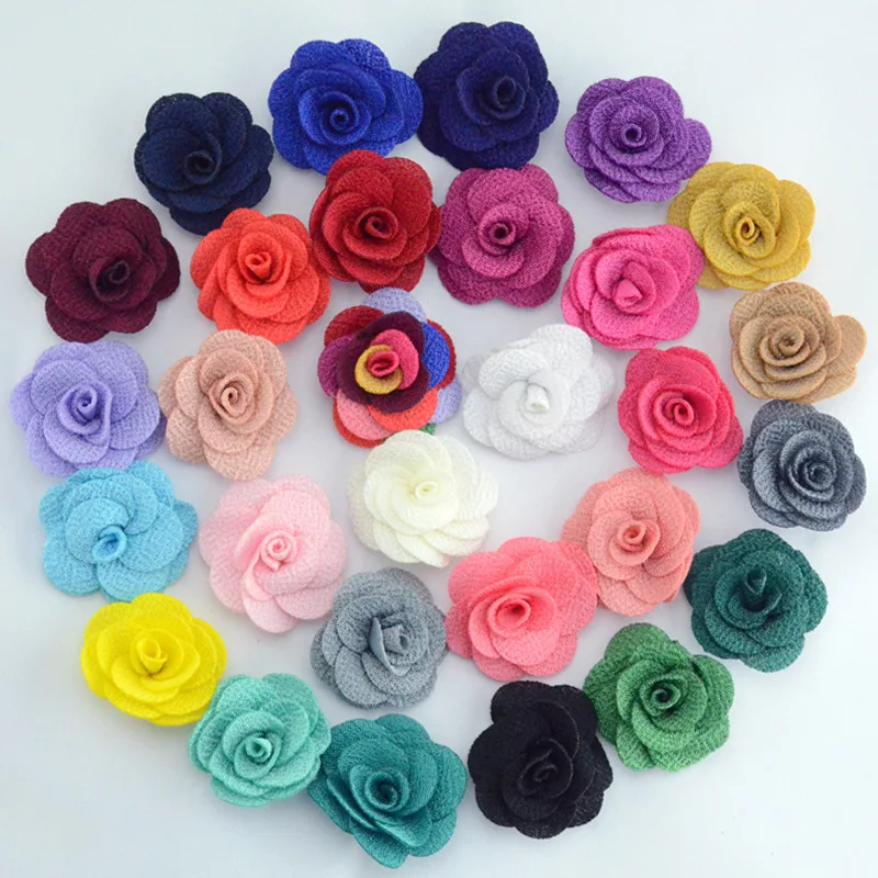 20Pcs 4CM Linen Fabric Flower Appliques DIY Headbands Decorative Wedding Flowers Hair Clip Bow Patches