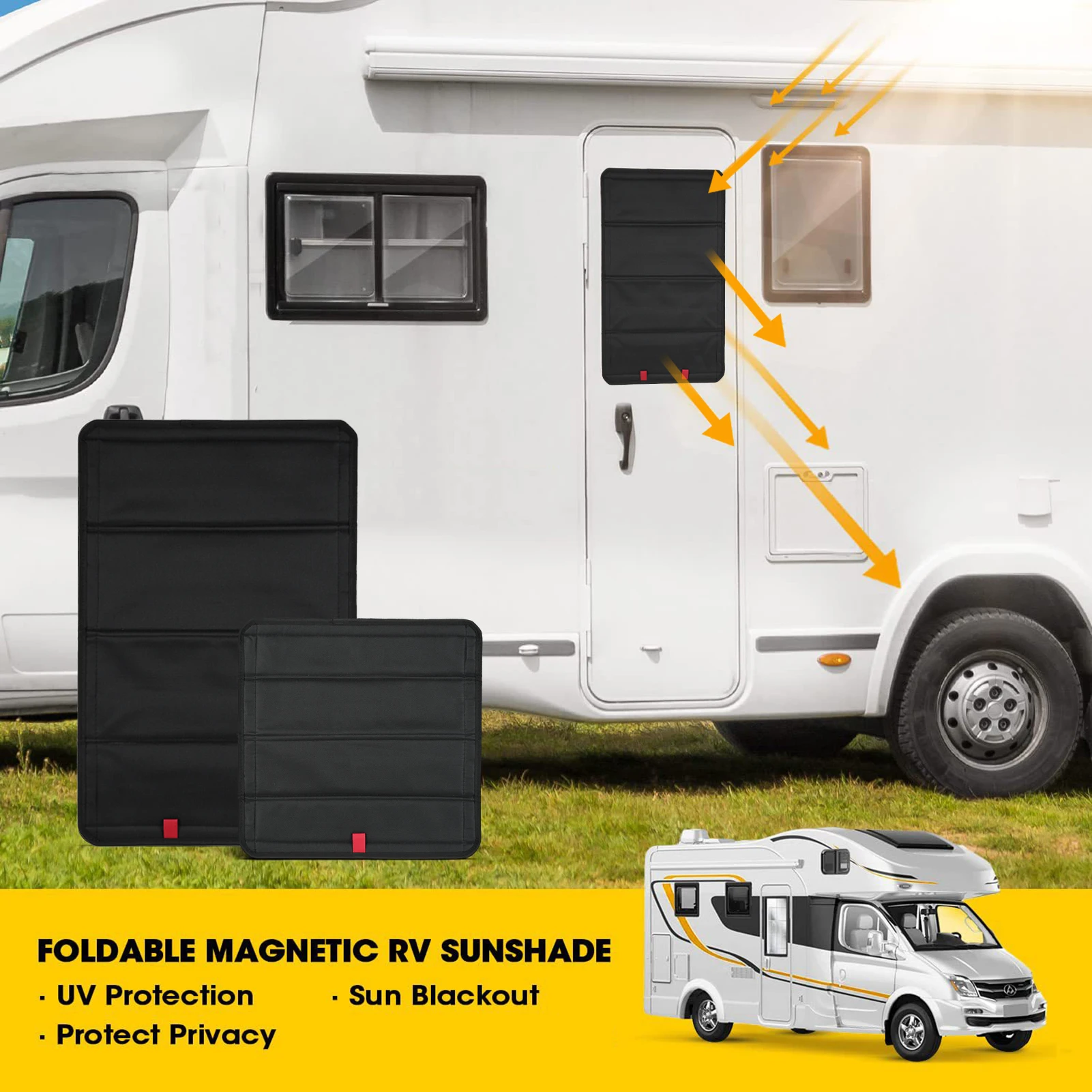 Black RV Window Shade, Foldable Magnetic RV Skylight Shade Cover UV Rays Protection Camper Trailer Window Cover