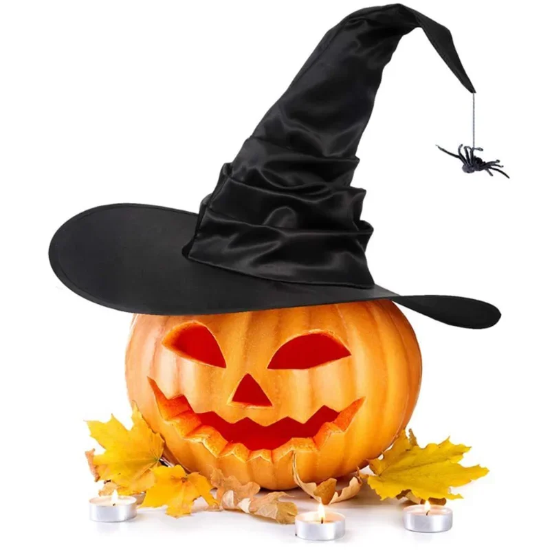 1-12pcs Halloween Witch Hat Kids Adults Halloween Party Cosplay Costume Props Decoration Black Wizard Cap Yard Hanging Witch Hat