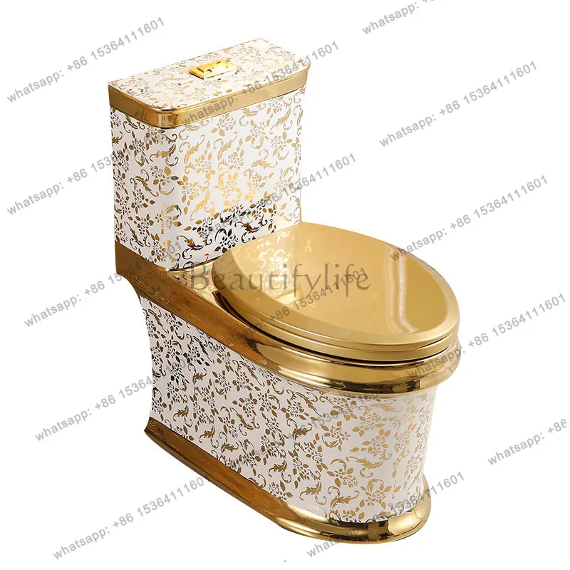 Household European-style golden toilet Household super swirl personalized toilet water-saving deodorant ceramic color toilet