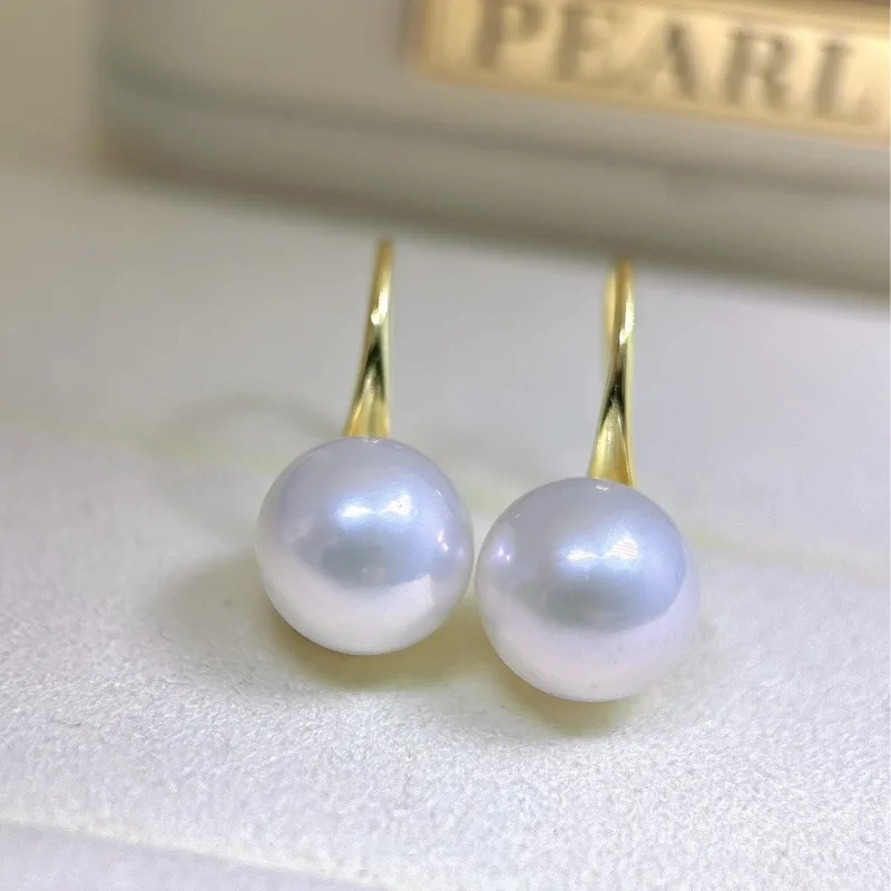 

9-10mm Natural Pearl Silver Ear Hook High Heels Round Pearl Fashionable Temperament Earrings